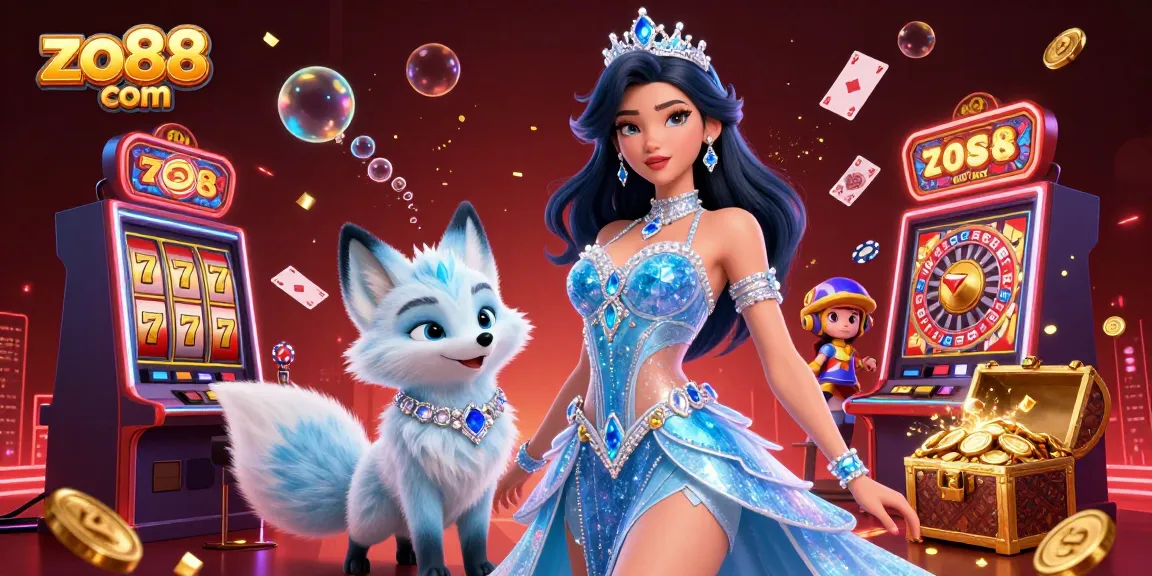 Experience thrilling wins with zo88 com as you explore the glamorous casino in this dazzling illustration.