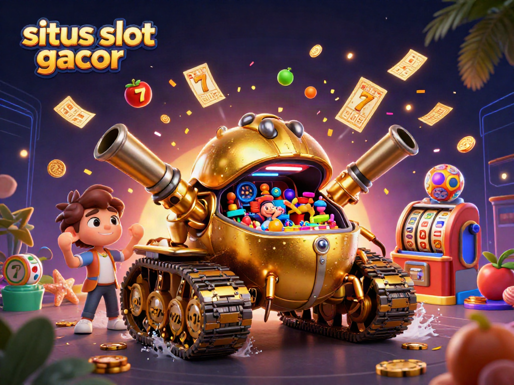 Bermain situs slot gacor dengan mesin slot berkilauan dan koin berhamburan, penuh aksi dan keberuntungan