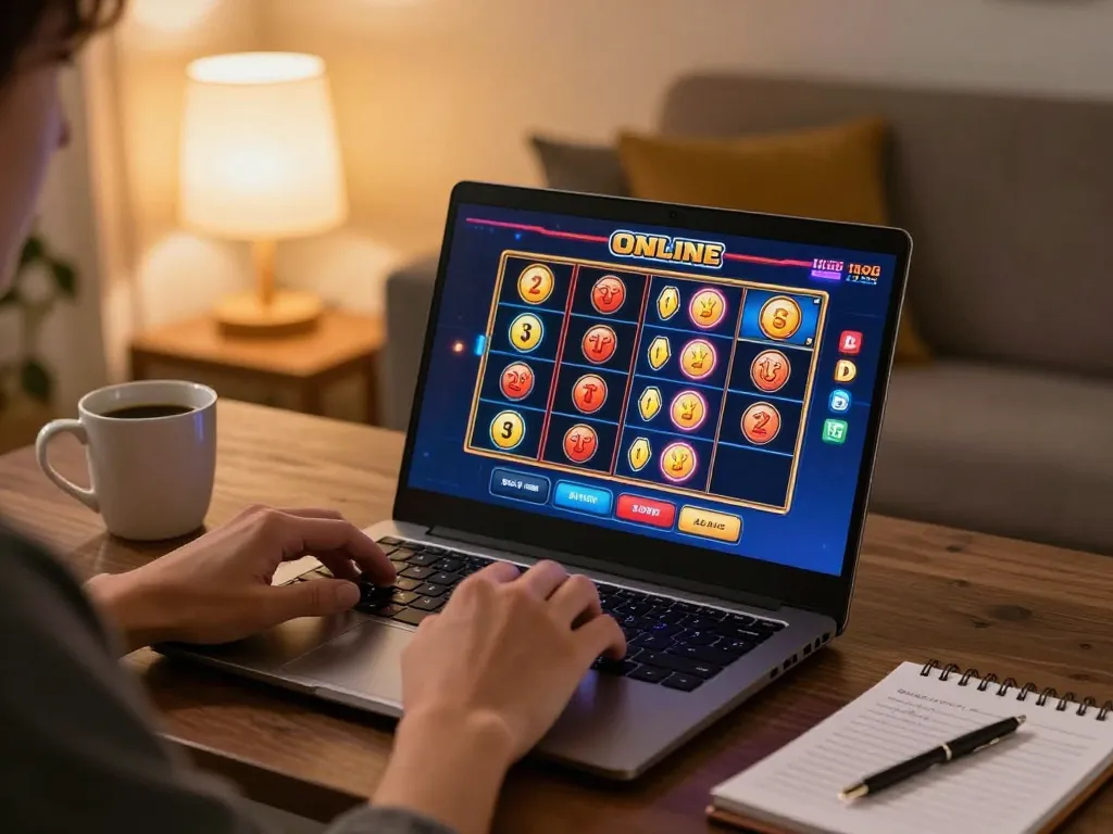 Engaging gameplay with Canadian online casinos on laptop screen showing vibrant slots.