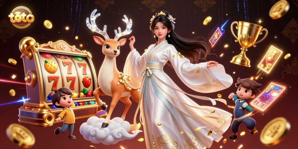 Engage in exciting toto gameplay with slot reels and dynamic casino elements in this vibrant illustration.