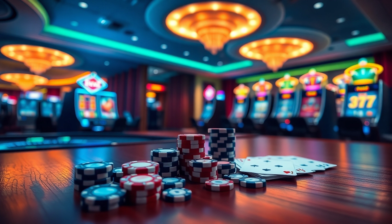 J8's vibrant online casino gaming scene with poker chips and digital interface.