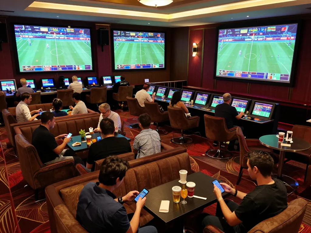 Experience the thrill of sports betting at xx88 in a luxurious lounge with live event screens