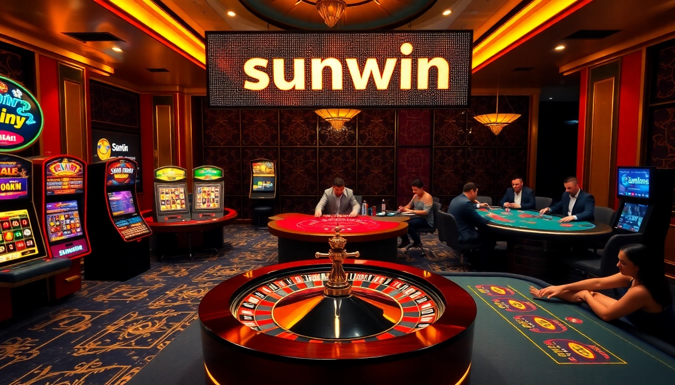 View of Sunwin casino with thrilling games and vibrant atmosphere for online gambling.