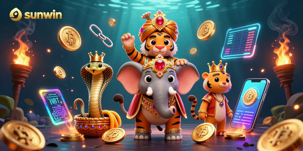 Engage in thrilling games at sunwin with an enchanting scene featuring a maharaja, elephant, and crypto elements