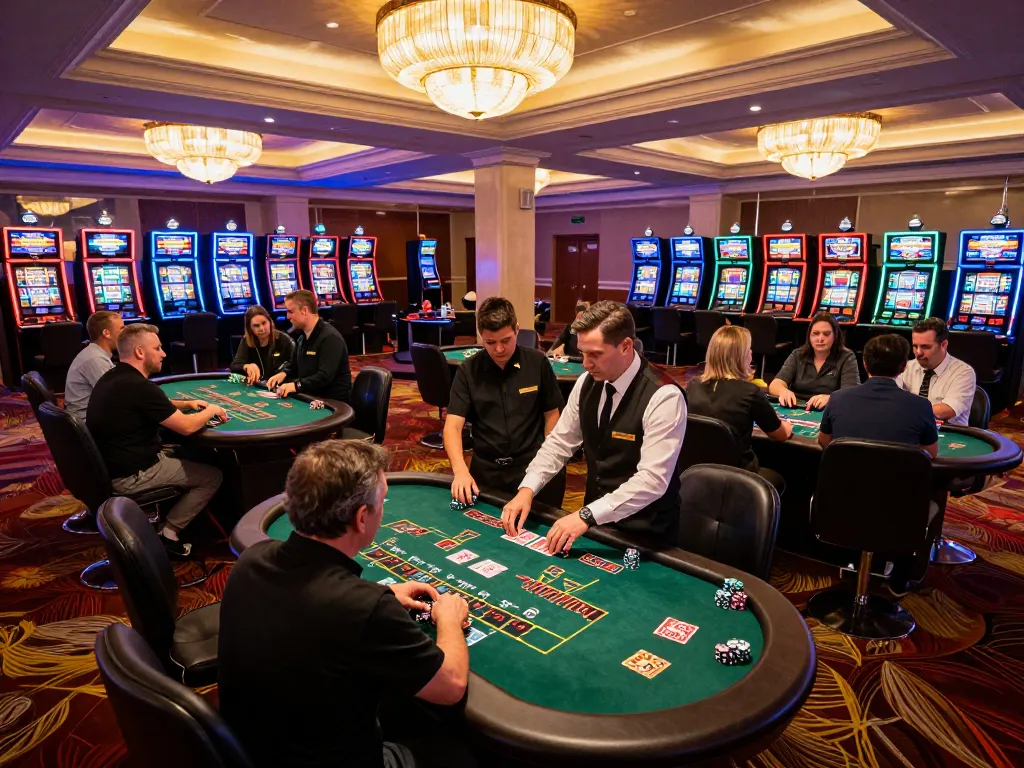 Players engaging in intense blackjack games at a vibrant z16 casino floor.