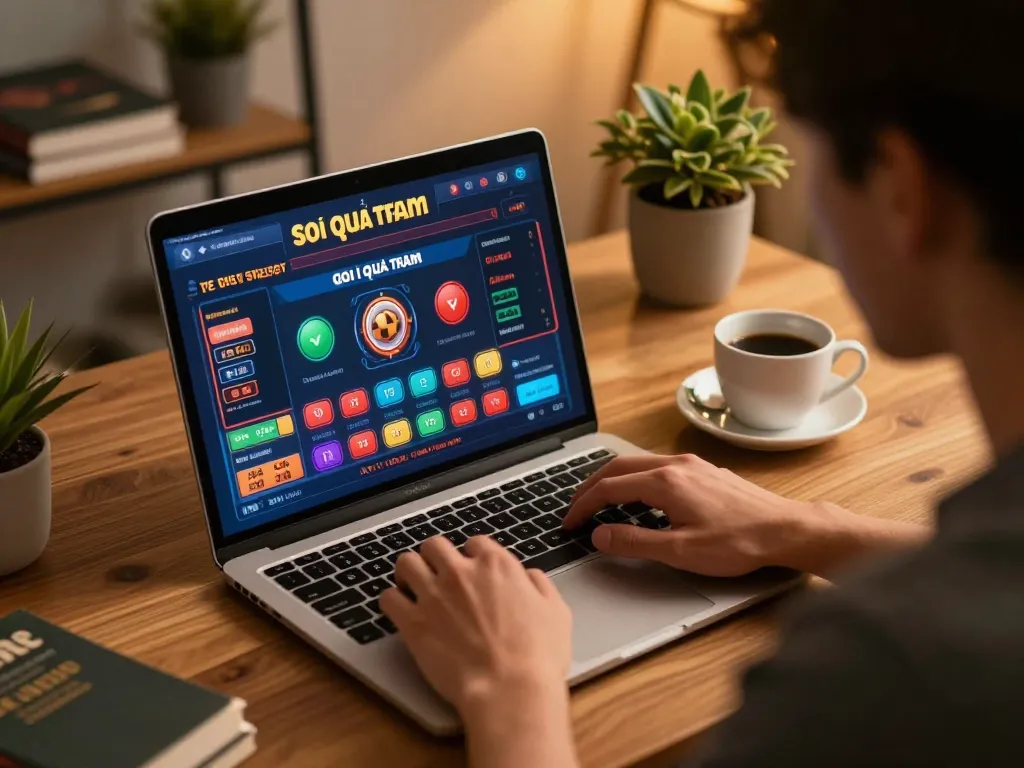 Soi cầu quả trám strategy in action with a focused player studying online betting techniques.