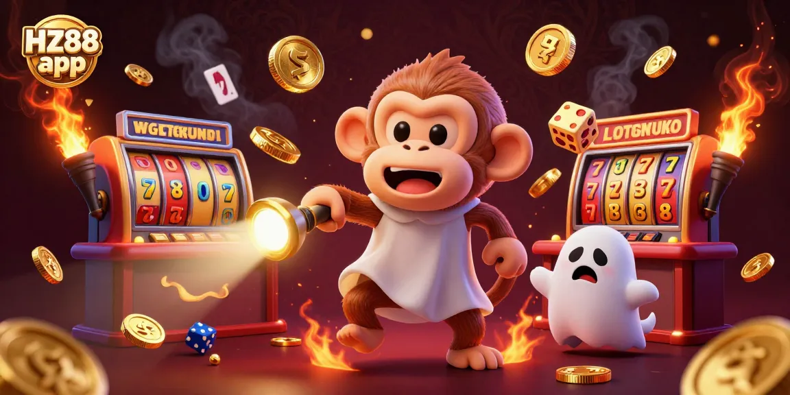 The HZ88 app showcases thrilling moments in a lively casino atmosphere with gold coins and slot reels.