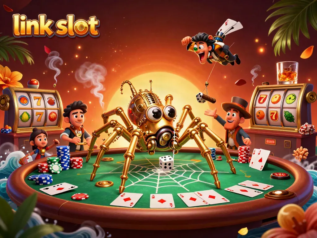 Menghadapi slot link dengan 3D kartun laba-laba steampunk dan elemen kasino yang kaya, menggugah semangat para penjudi.
