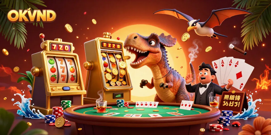 Experience the excitement of OKVND with a pachycephalosaurus jackpot scene in a vibrant casino atmosphere.