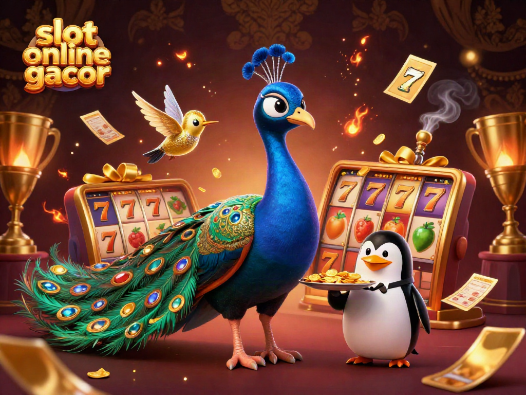 Menang besar dalam permainan slot online gacor dengan simbol keberuntungan dan jackpot di latar belakang memukau.