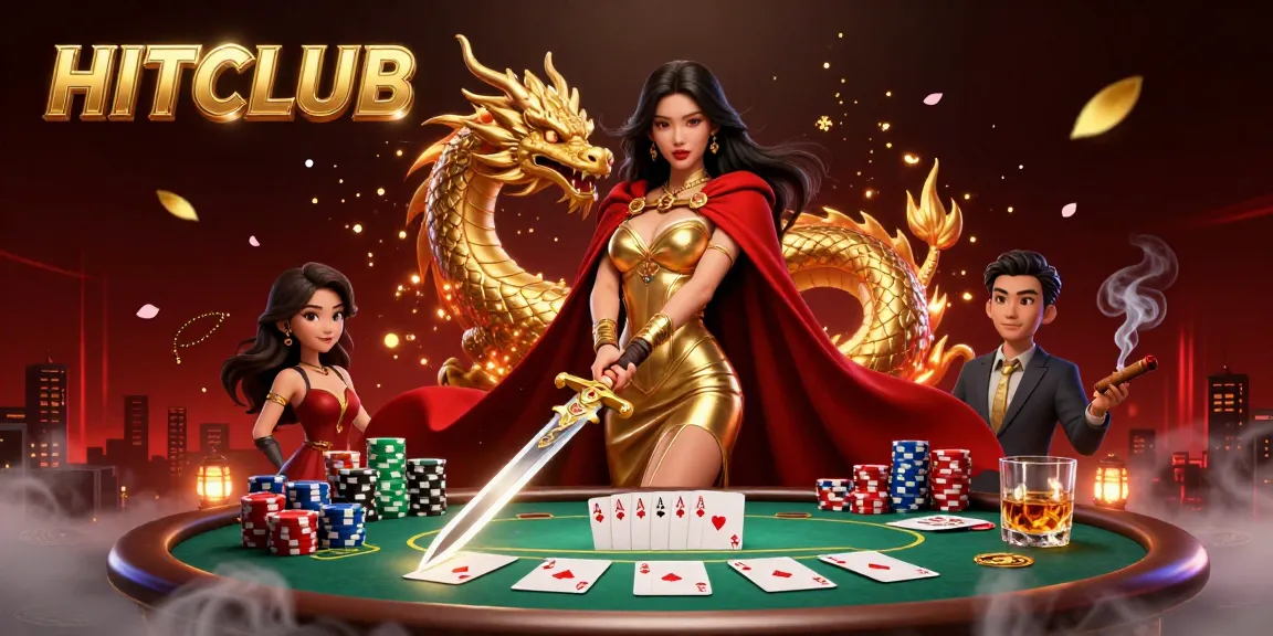 Engage with HITCLUB in a dynamic scene full of poker elements and thrilling gaming action.