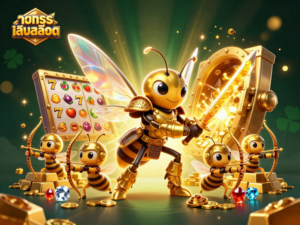Spin the reels and unleash winning potential with ทดลองเล่นสล็อต surrounded by golden treasures and dynamic symbols.