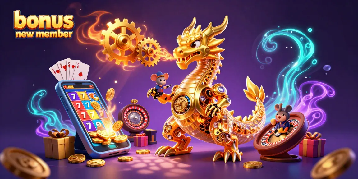 Experience thrilling wins with bonus new member promotions in a visually stunning casino illustration.