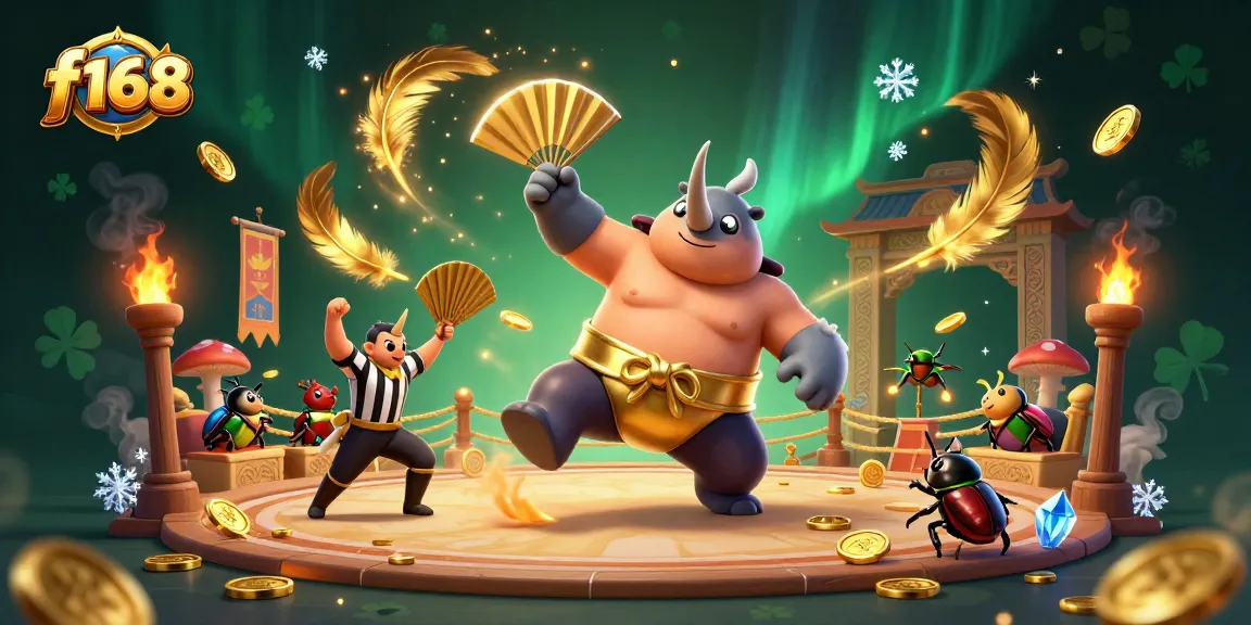 Experience vibrant f168 gameplay with a beetle champion, coins flying, and dynamic betting action.