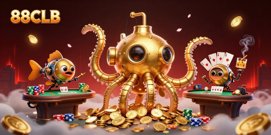 Experience thrilling gaming with 88CLB, as a golden kraken submarine rises through golden coins.