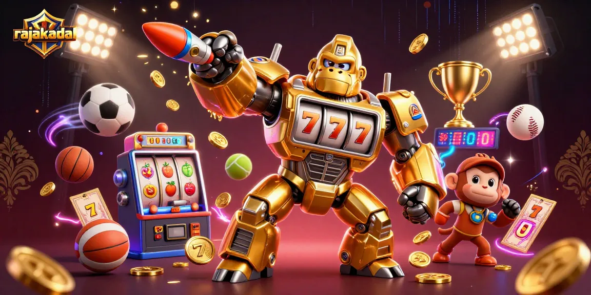 Rajakadal menyajikan ilustrasi 3D permainan slot yang menarik dengan karakter gorila dan elemen kasino.