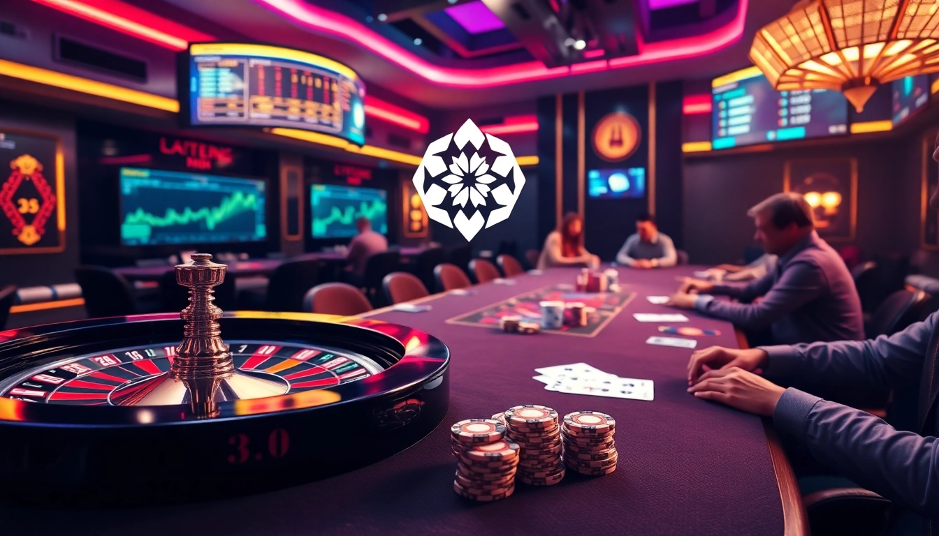 Engage in 바이낸스 회원가입 at a vibrant casino, showcasing poker tables and a dynamic roulette wheel.