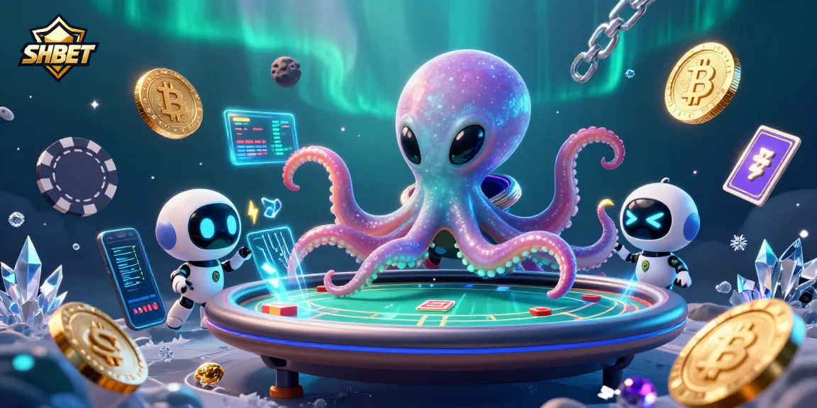 Engage in thrilling gameplay with SHBET's holographic poker table amidst cosmic elements.