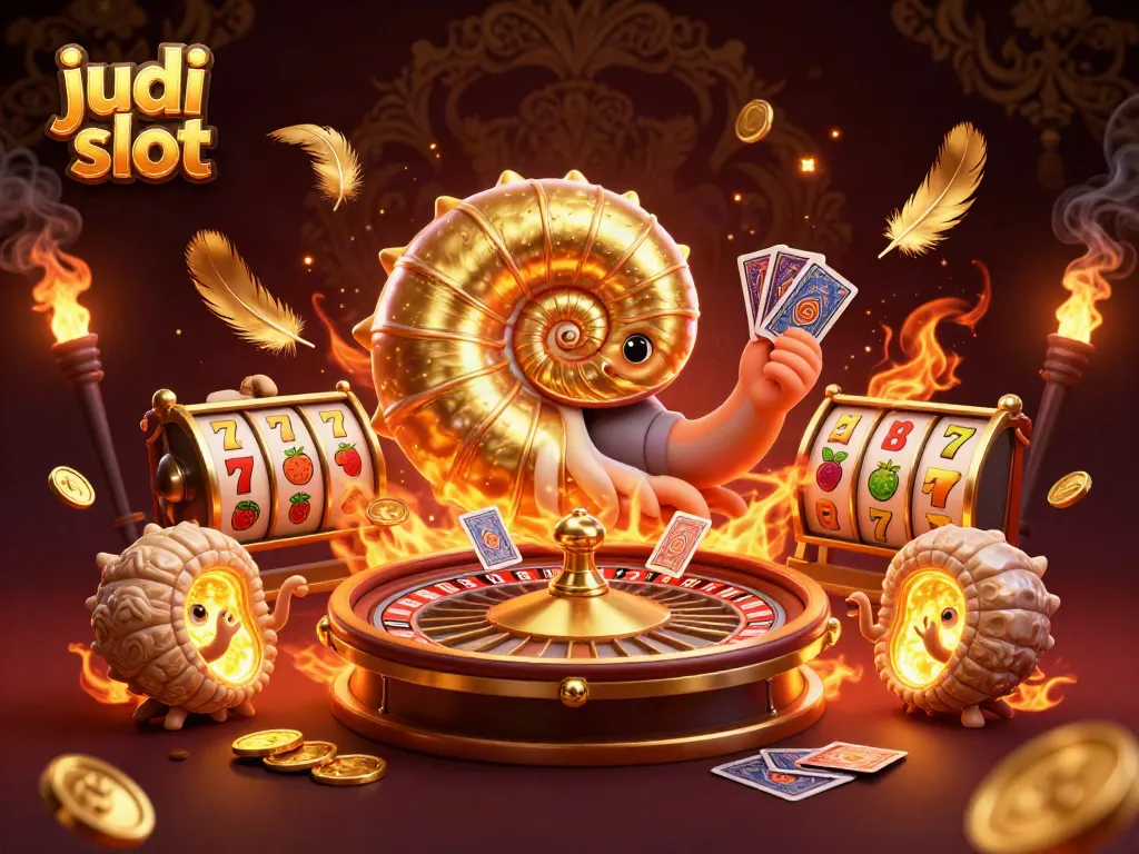 Ilustrasi judi slot menampilkan nautilus raksasa dan simbol keberuntungan, memikat pemain dengan peluang menang.