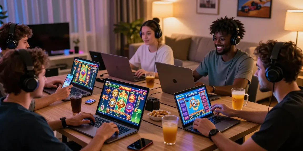 Players enjoying slot7000 games on multiple devices in a vibrant home setting.