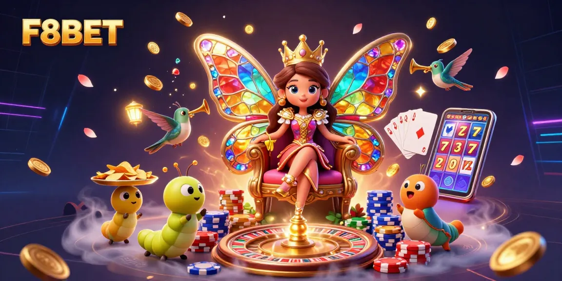 Experience thrilling moments at F8BET with dazzling casino elements in a vibrant 3D illustration.