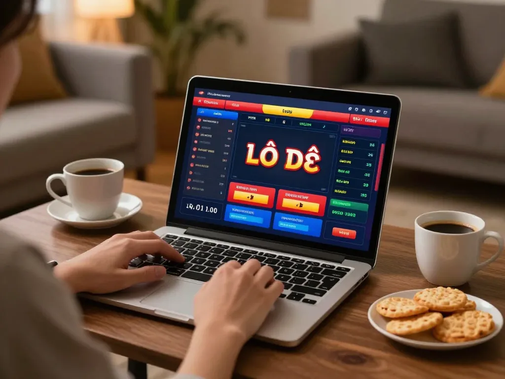 Lô đề online gaming session with a player engaged on a laptop, creating a cozy atmosphere.