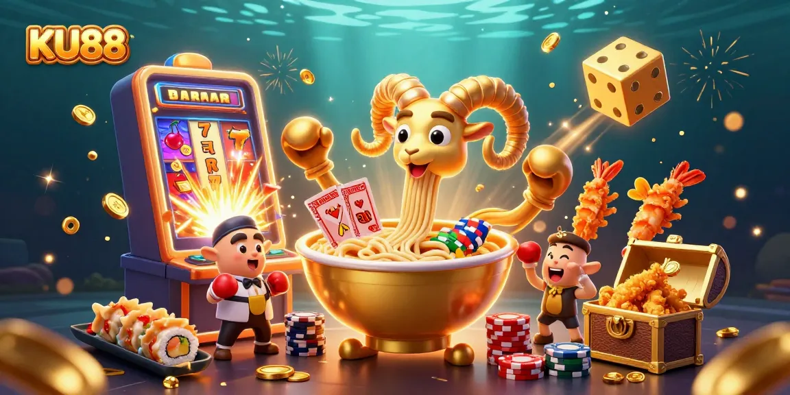 Experience the thrill of KU88 with an entertaining 3D cartoon scene of lively characters and casino elements.