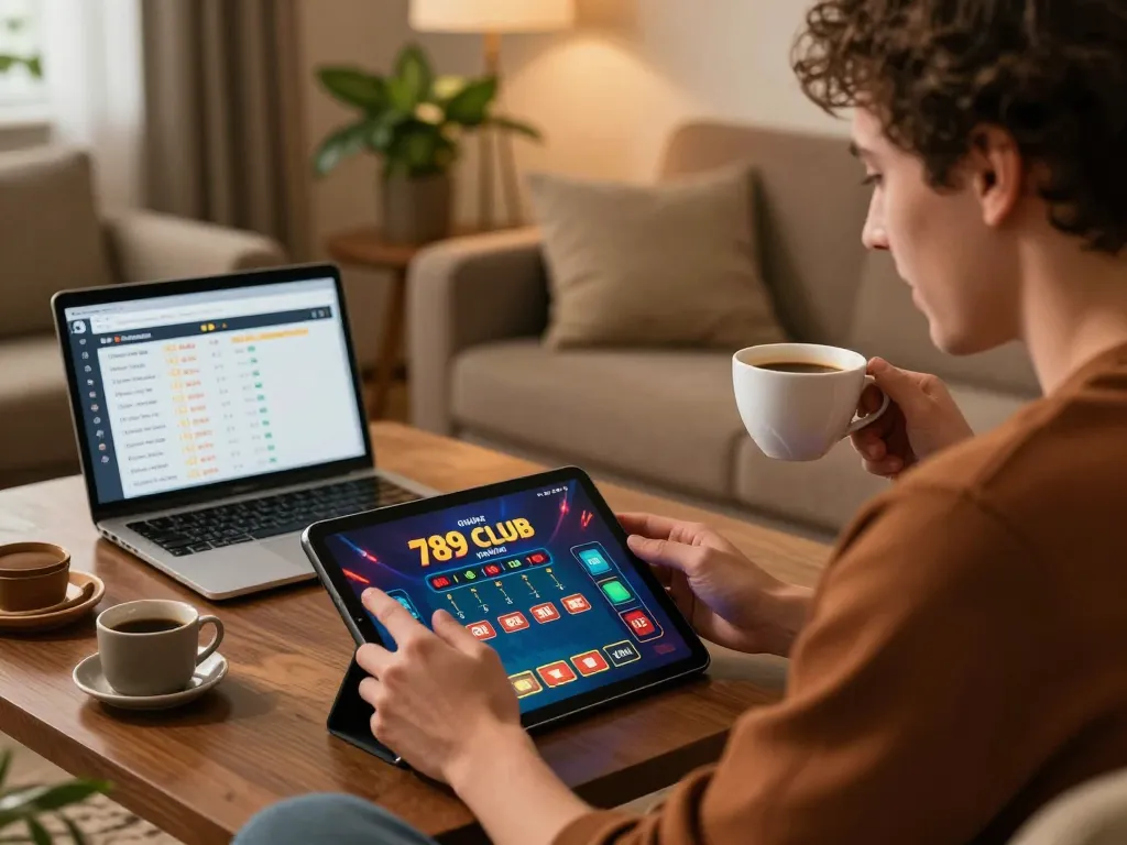 Player enjoying the 789 club online casino experience while placing bets at home.