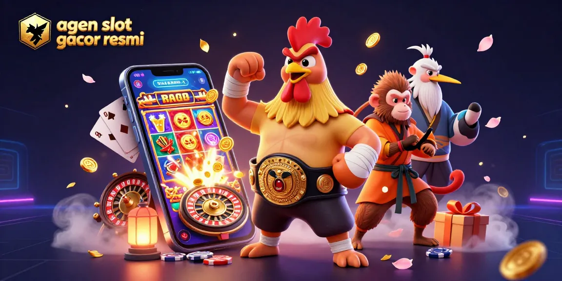 Experience the thrilling world of agen slot gacor resmi with a dynamic scene featuring 3D characters and vibrant slot game elements.