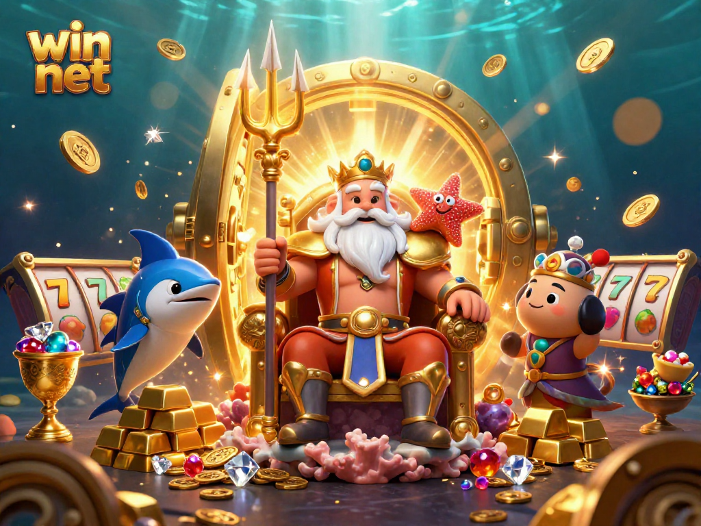Join the excitement and win net as the sea king Neptune enjoys a casino adventure.