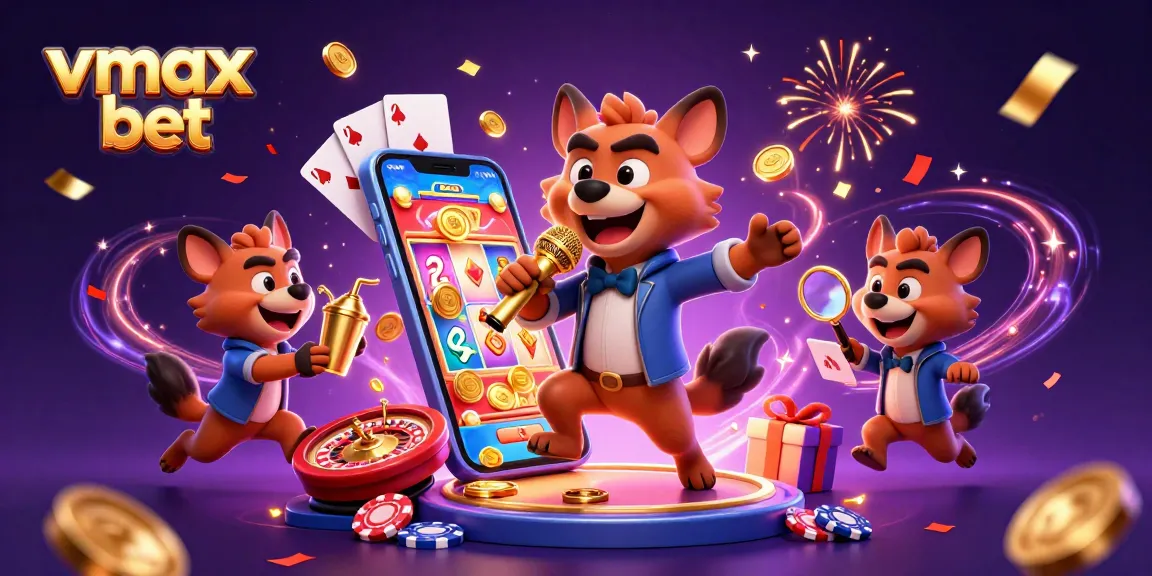 Experience the excitement of vmax bet with lively hyenas in a cartoon casino, engaging in gaming and mixing drinks.