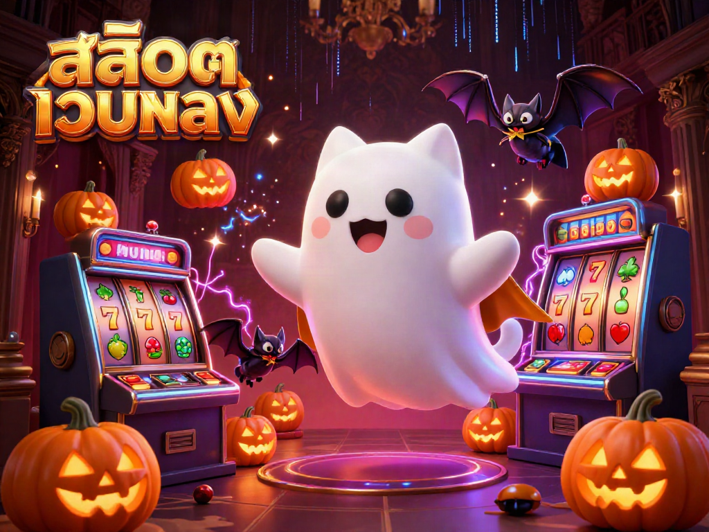 Engage in thrilling gameplay with สล็อตเว็บตรง, featuring a ghost cat in a haunted casino.