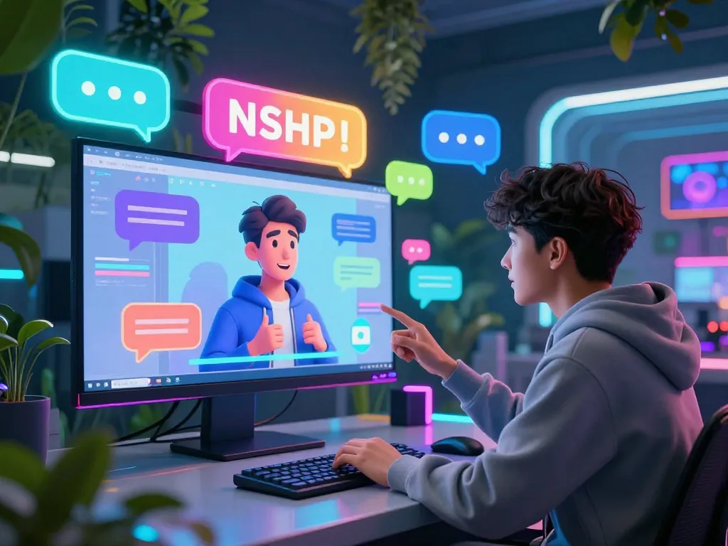 Engaging NSFW AI character interacting in a vibrant digital environment.