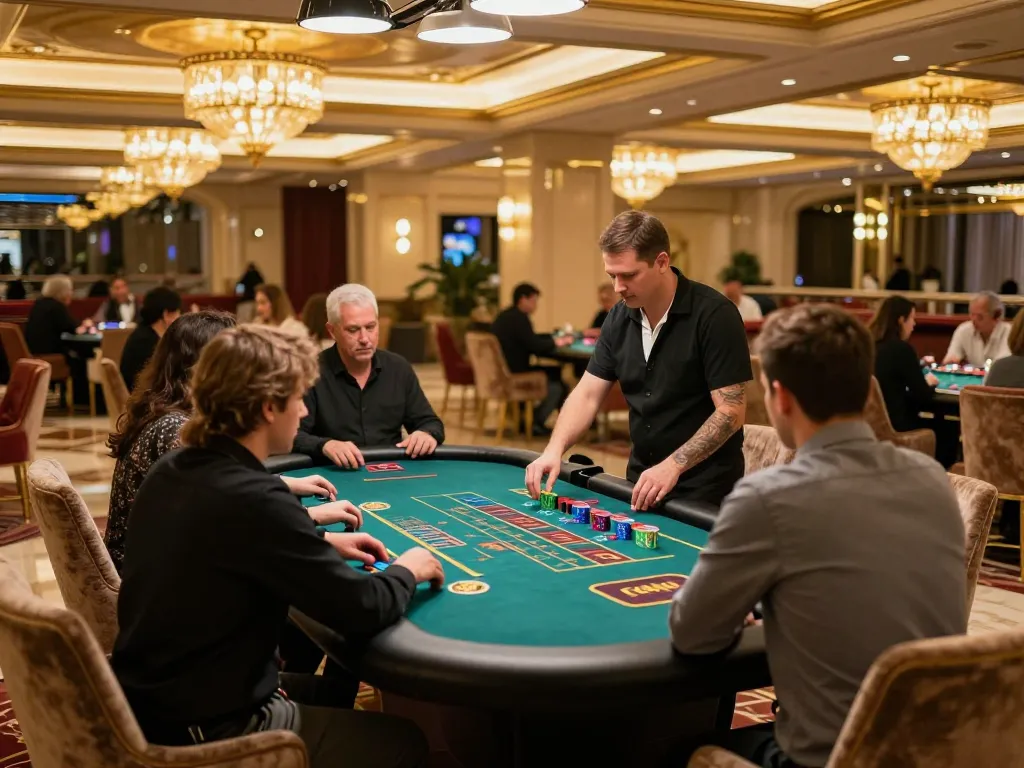 Engaged players at a baccarat table enjoying ดูหนัง while indulging in high-stakes gambling action.