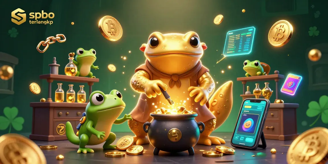 Betting on spbo terlengkap with golden alchemical elements and crypto highlights in a vibrant scene