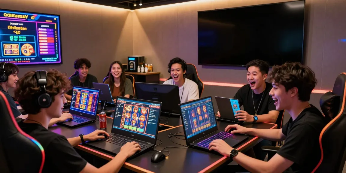 Players enjoying QQMacan online slots in a modern gaming setup.