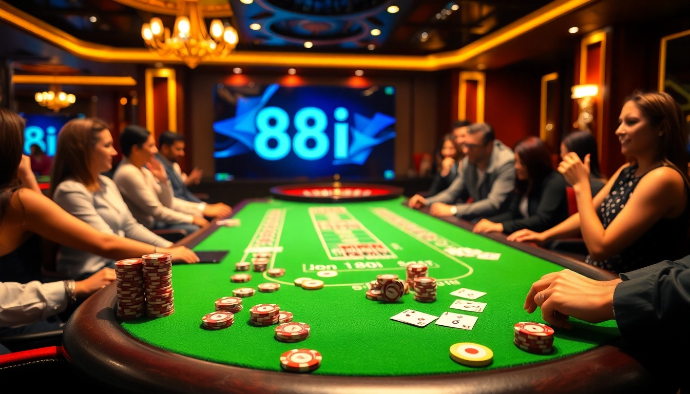 Players engaging in a thrilling game at the 88i casino table, showcasing excitement and luxury.