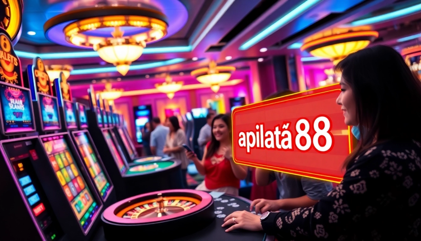Engaging players at slot apiraja88 in a vibrant casino environment, showcasing excitement and luxury.