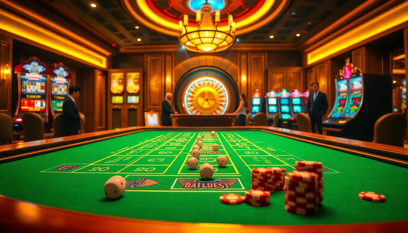 Players enjoying an exciting game at the casino table at https://urr88.com/ while rolling vibrant dice.
