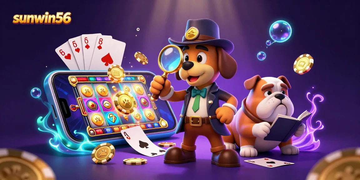 Engage with sunwin56 as a detective character uncovers hidden treasures in a vibrant casino scene.