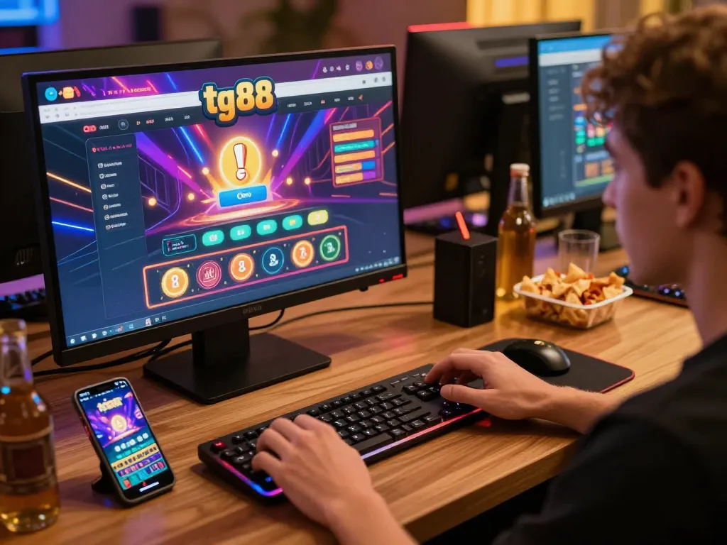Player engaging with tg88 casino app on desktop, showcasing an exciting gambling experience.