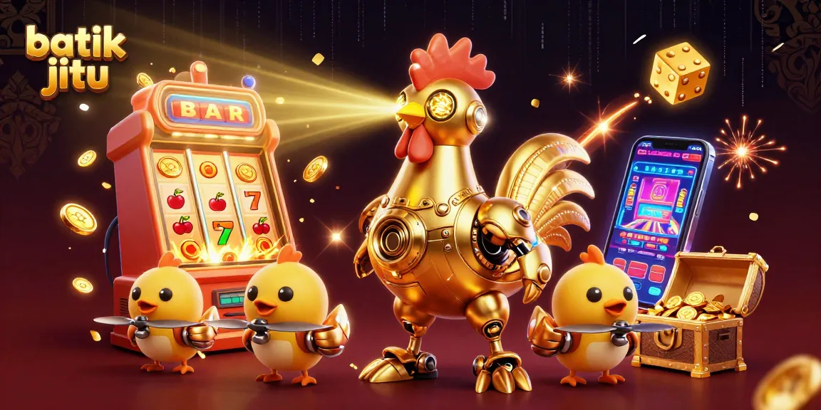 Batik jitu menyajikan kegembiraan bermain dengan robot ayam emas futuristik dan permainan slot yang meriah.