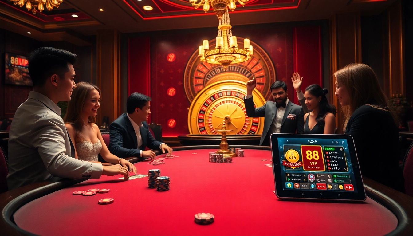 Players enjoying high-stakes poker at 68VIP casino, emphasizing excitement and strategy.