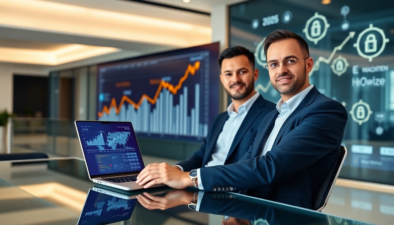 Conseiller financier moderne avec des graphiques numériques représentant les services financiers 79king dans un cadre professionnel pour 2025.