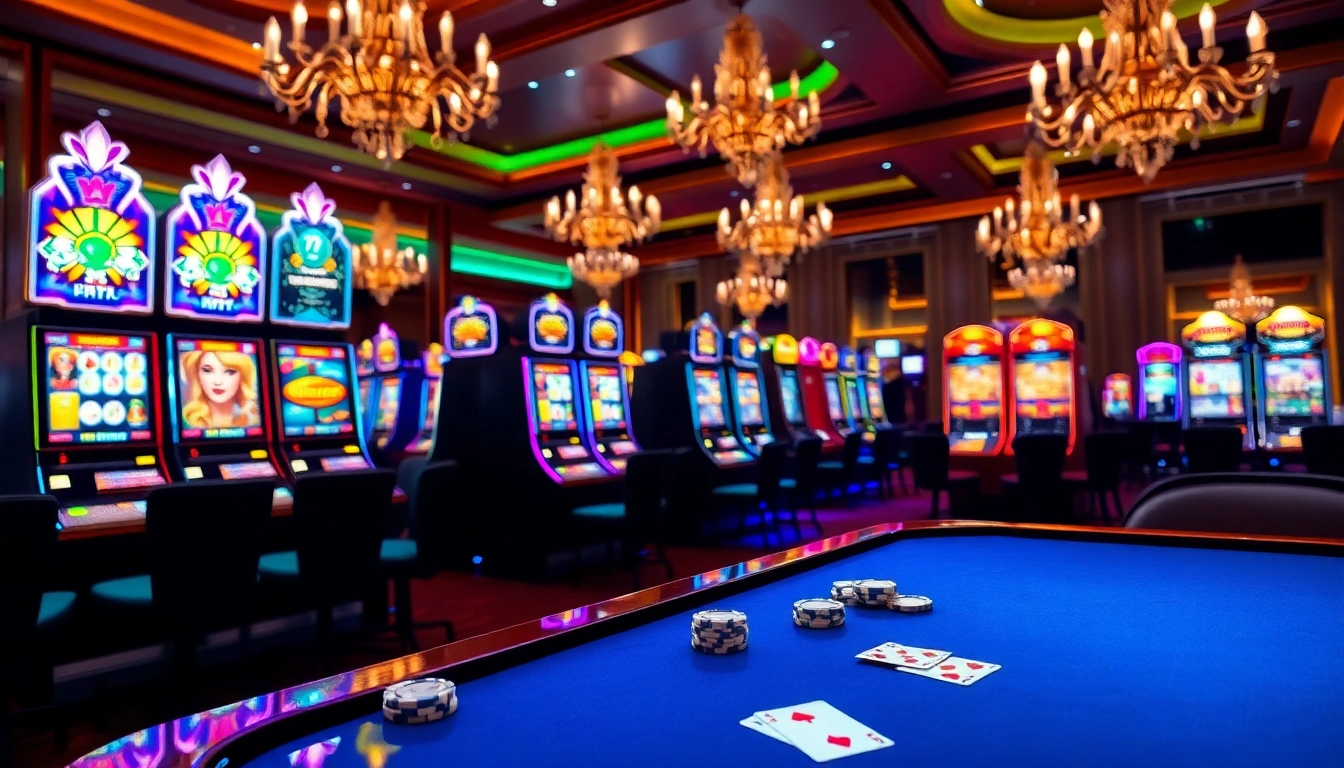 Engaging players around the slot apiraja88 machine amidst a vibrant casino scene.