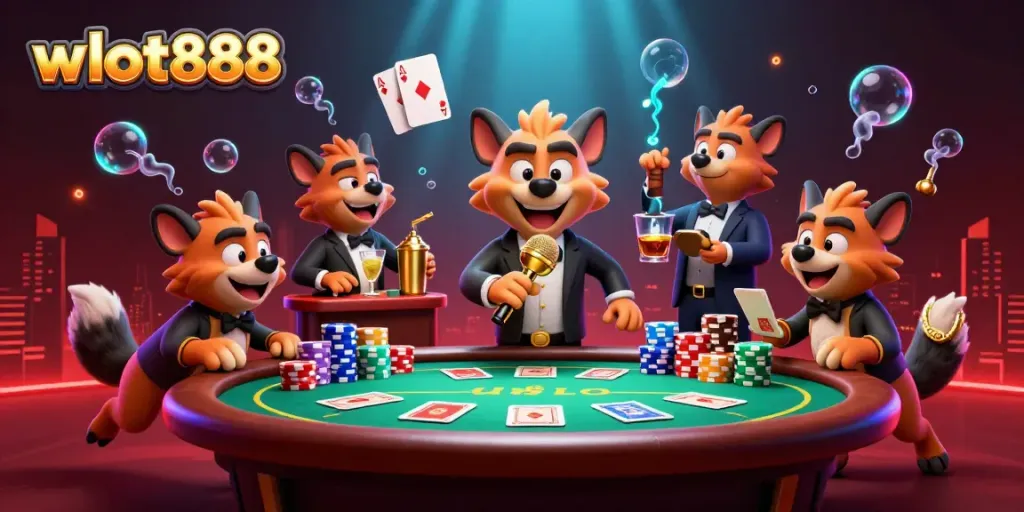 Hyena lucu meriahkan casino wslot888 dengan pertunjukan komedi dan minuman.