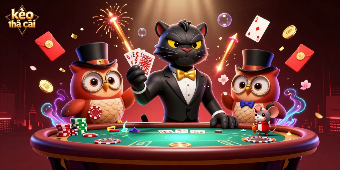Engage with the exciting dynamics of kèo nhà cái featuring a stylish panther dealer captivating card players in a vibrant casino scene.