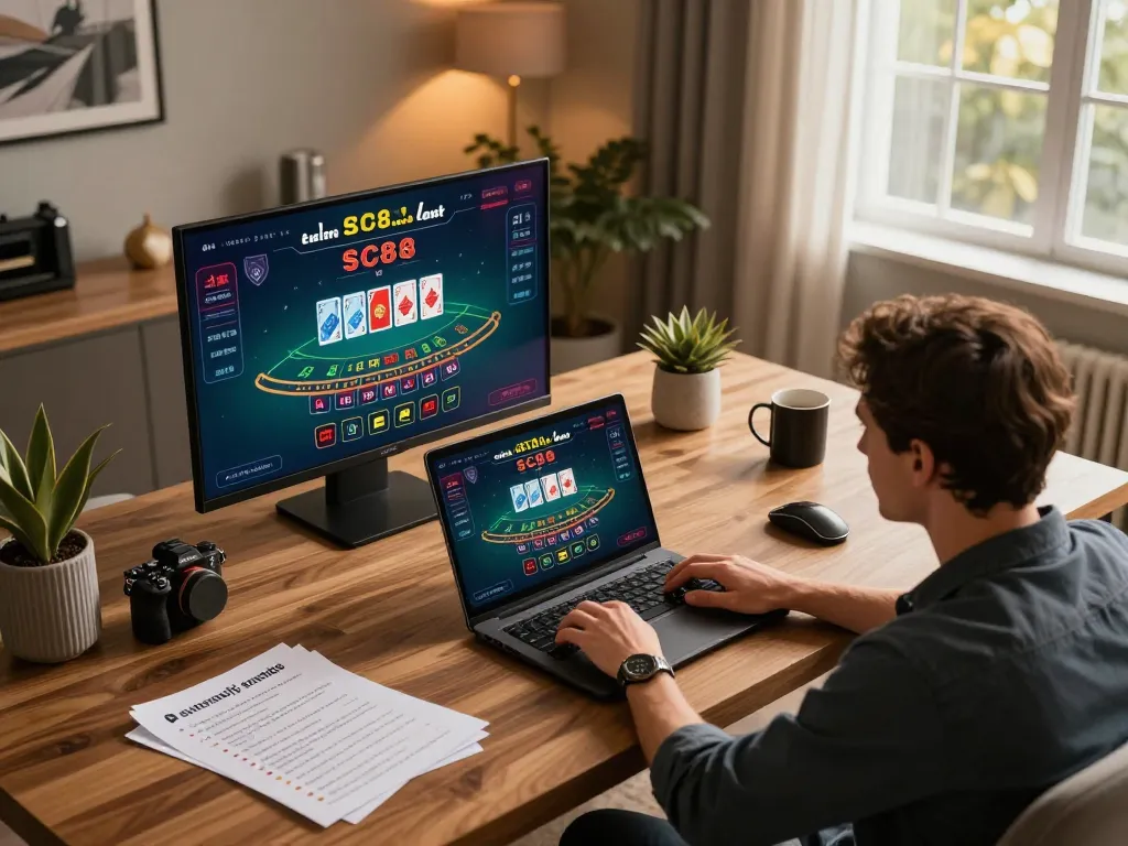 Player engaged in SC88 online live dealer games at a stylish gaming setup