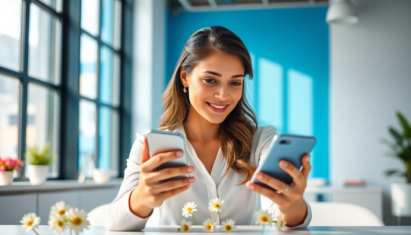 Engaging professional woman using social media to follow in dm and connect with new followers.