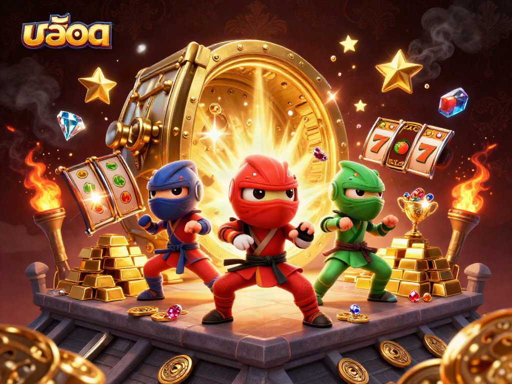 Engage with สล็อต players through dynamic 3D illustration of ninja chameleons and treasures.